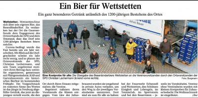 Übergabe eines Probekasten an alle teilnehmenden Vereine mit Vereinsheim durch die Brauerei und der SPD Wettstetten